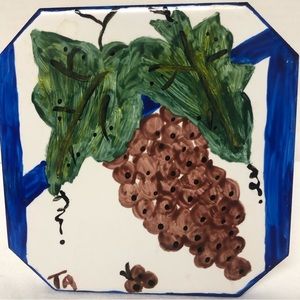 Grapes 6x6 Inch Ceramic Wall Art Tile Decorative Backsplash Trivet Hand Painted